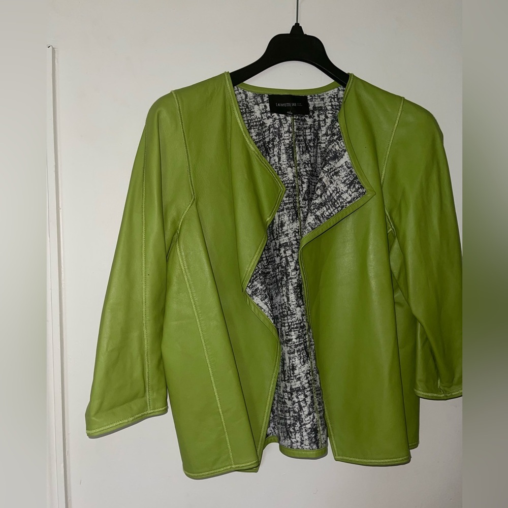 Lafayette 148 100% leather Olive Green Open Front Jacket - Picture 12 of 13